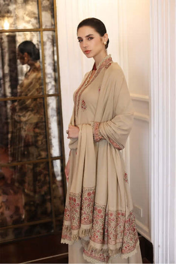 3 Piece Unstitched Heavy Embroidered Dhanak Suit with Heavy Embroidered Dhanak Shawl